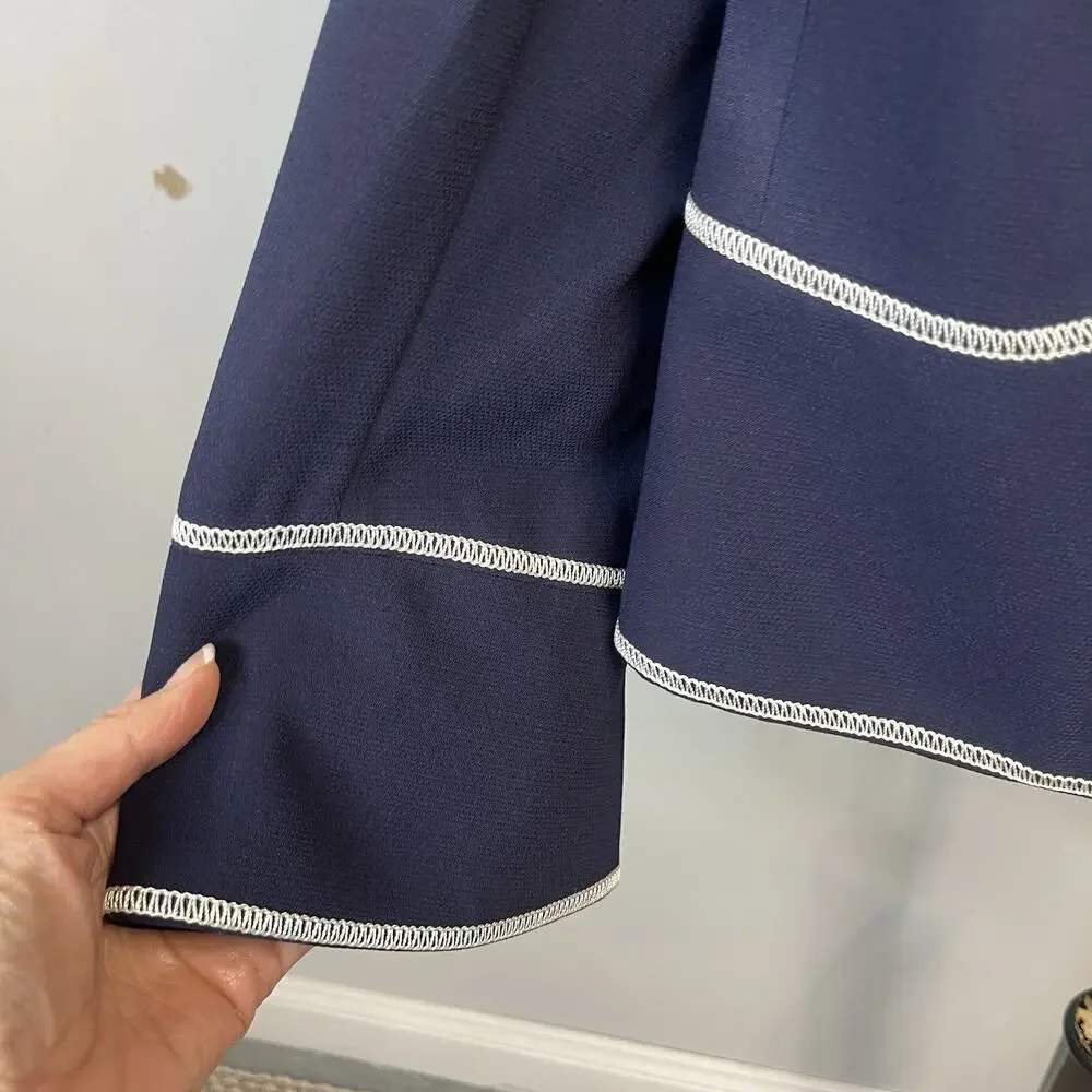 John Meyer Blazer Jacket Plus sz 16W Navy Blue Ivory Career Professional Wedding - Picture 6 of 9